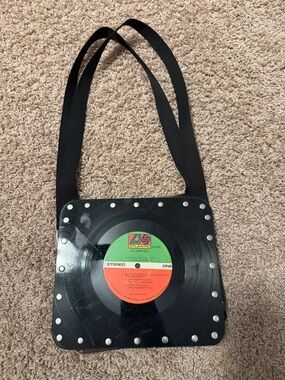 Vinyl Record Shoulder Bag with Black Strap and Studs